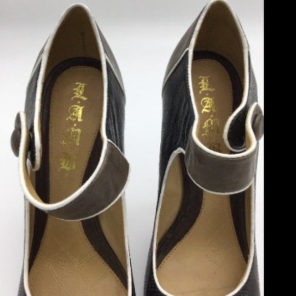 L.A.M.B. Brown Leather Peep Toe Pumps 8 - Picture 4 of 9